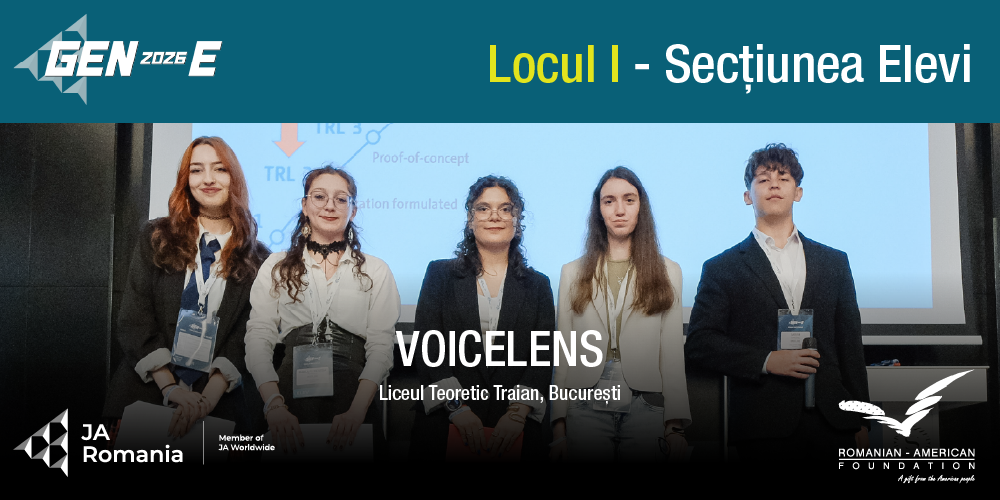 Echipa câștigătoare a competiției Gen-E, secțiunea „Elevi”: VOICELENS – Liceul Teoretic „Traian”, București