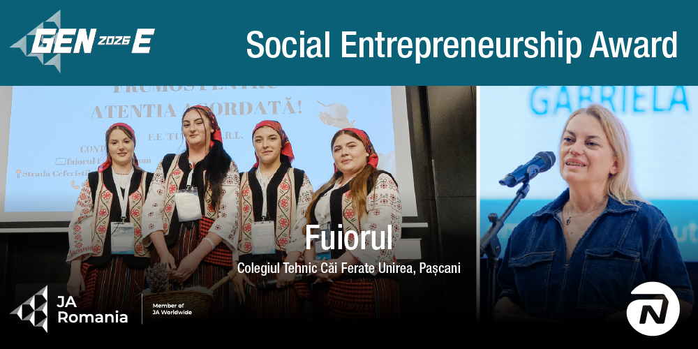 Echipa FUIORUL de la Colegiul Tehnic Căi Ferate „Unirea”, Pașcani, premiată la finala națională GEN-E, de către NN, cu Social Entrepreneurship Award